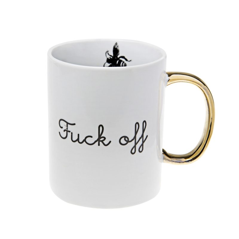 porcelain mug with Fuck off tag